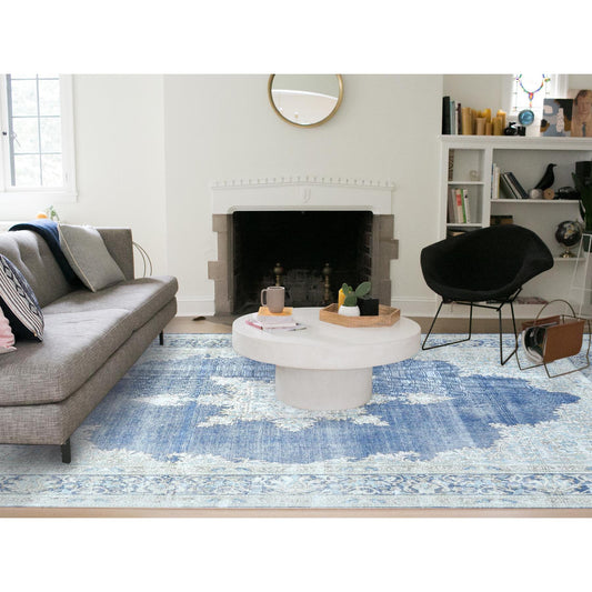 Overdyed & Vintage Worn Wool Hand Knotted Rug Blue Navy Blue 8.9X12.0 -O081608