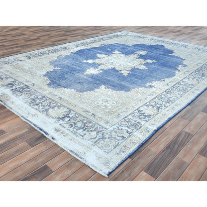 Overdyed & Vintage Worn Wool Hand Knotted Rug Blue Navy Blue 8.9X12.0 -O081608