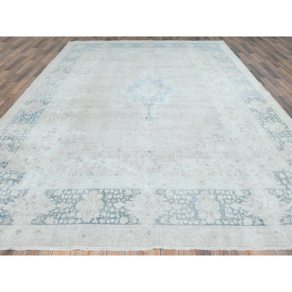 Overdyed & Vintage Worn Wool Hand Knotted Rug Ivory Navy Blue 9.5X12.6 -O081609
