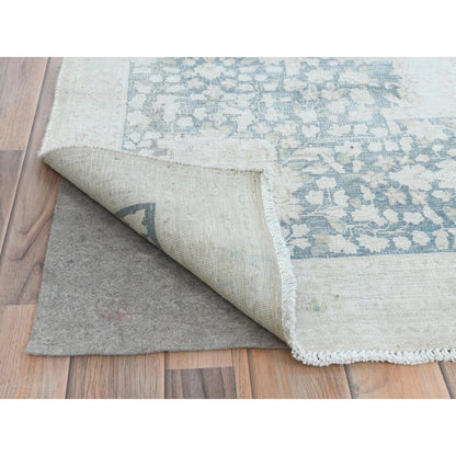 Overdyed & Vintage Worn Wool Hand Knotted Rug Ivory Navy Blue 9.5X12.6 -O081609