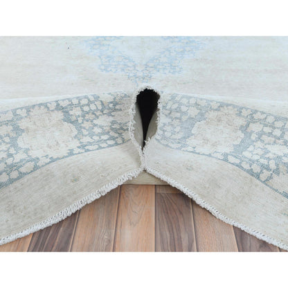 Overdyed & Vintage Worn Wool Hand Knotted Rug Ivory Navy Blue 9.5X12.6 -O081609