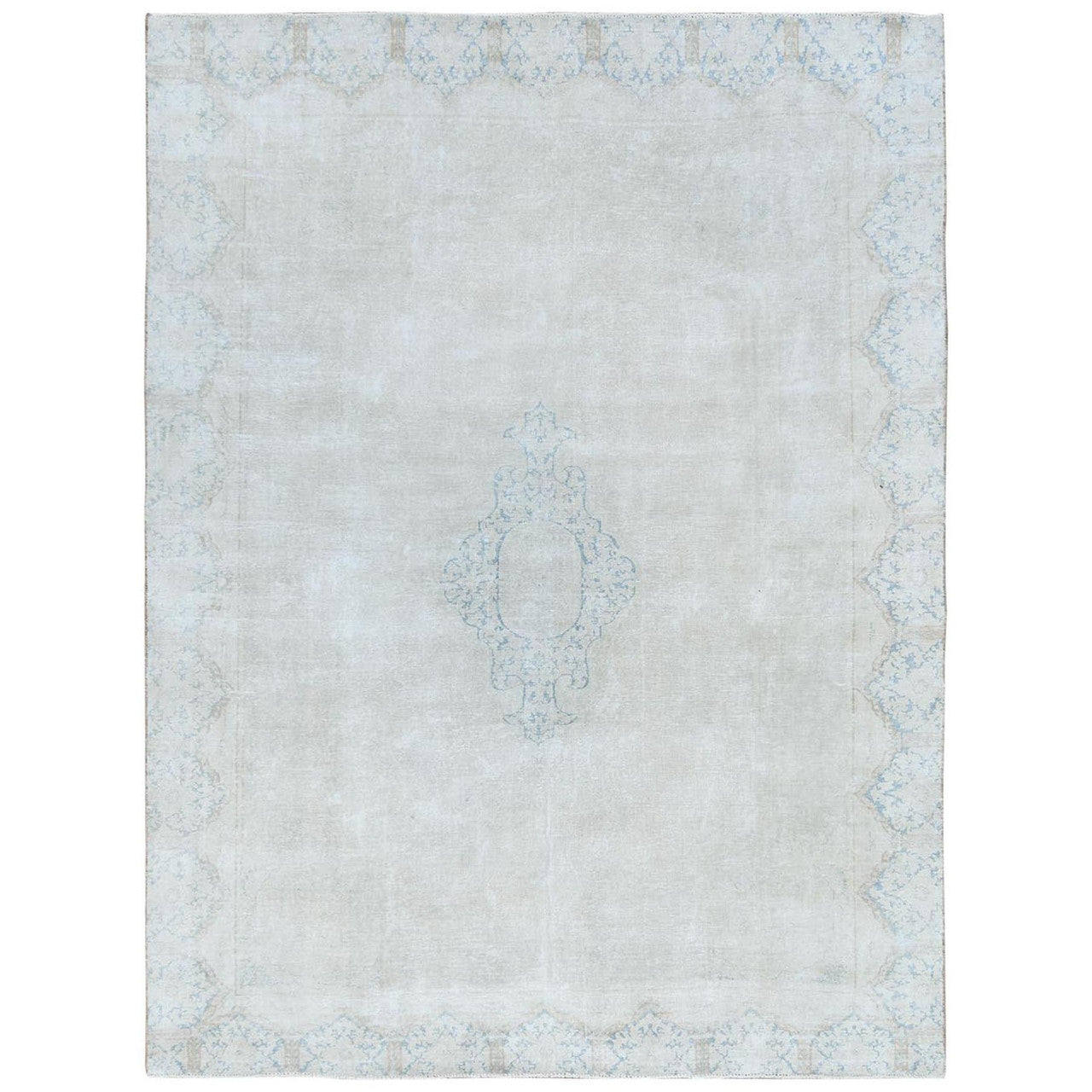 Ivory 8'8" x 11'8" Overdyed & Vintage Worn Hand knotted Wool Rug - Sku: O081610