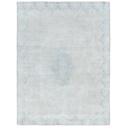 Overdyed & Vintage Worn Wool Hand Knotted Rug Ivory Ivory 8.8X11.8 -O081610