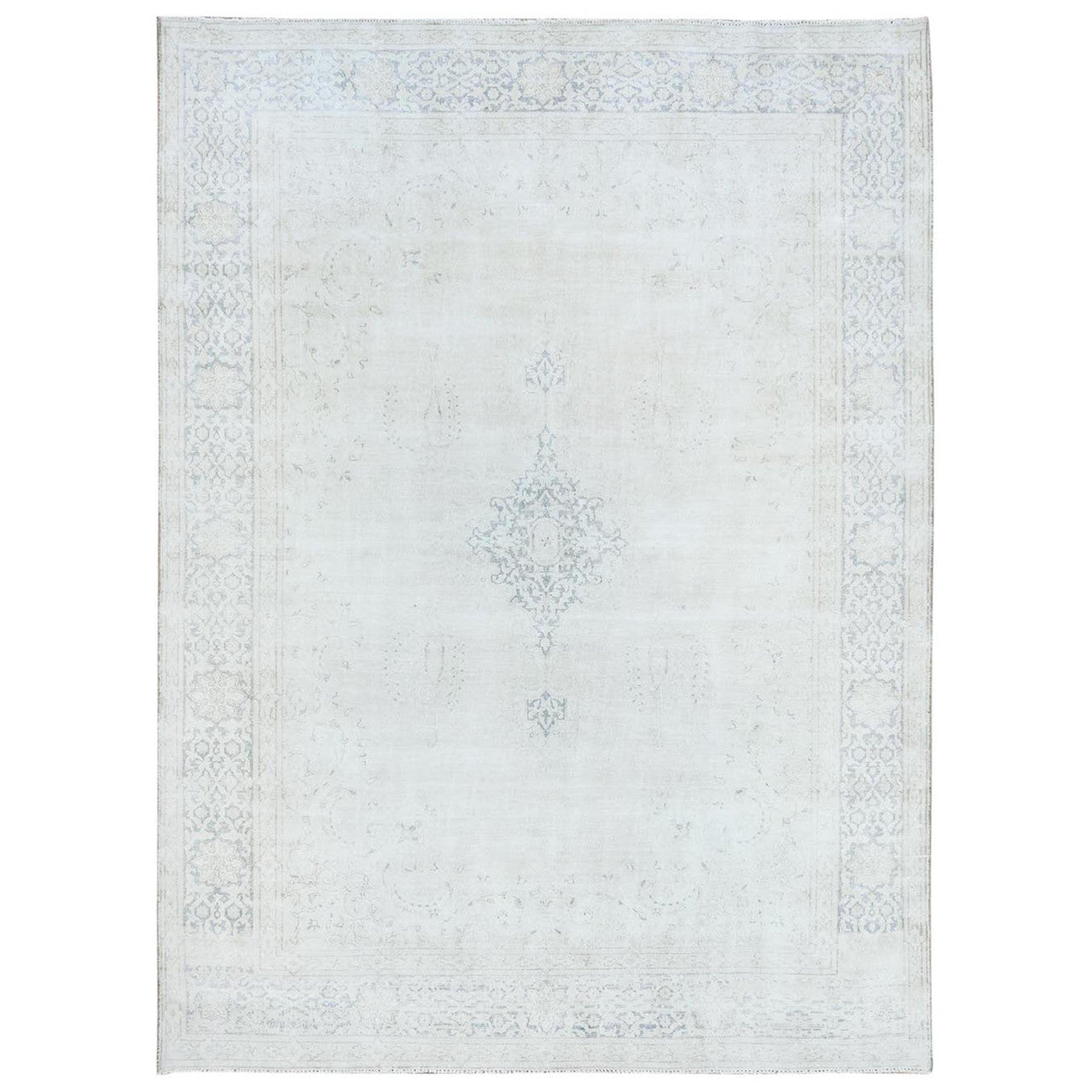 Ivory 9'6" x 12'9" Overdyed & Vintage Worn Denim Hand knotted Wool Rug - Sku: O081611