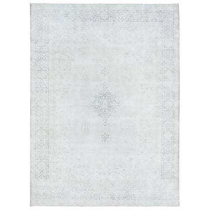 Overdyed & Vintage Worn Wool Hand Knotted Rug Ivory Denim Blue 9.6X12.9 -O081611