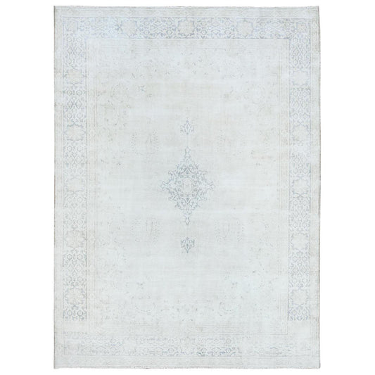 Overdyed & Vintage Worn Wool Hand Knotted Rug Ivory Denim Blue 9.6X12.9 -O081611