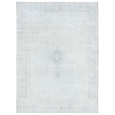 Overdyed & Vintage Worn Wool Hand Knotted Rug Ivory Denim Blue 9.6X12.9 -O081611