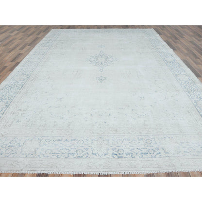 Overdyed & Vintage Worn Wool Hand Knotted Rug Ivory Denim Blue 9.6X12.9 -O081611