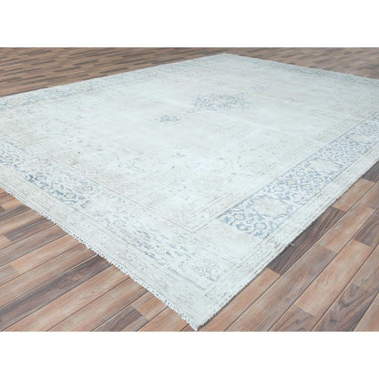 Overdyed & Vintage Worn Wool Hand Knotted Rug Ivory Denim Blue 9.6X12.9 -O081611