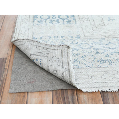 Overdyed & Vintage Worn Wool Hand Knotted Rug Ivory Denim Blue 9.6X12.9 -O081611