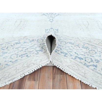 Overdyed & Vintage Worn Wool Hand Knotted Rug Ivory Denim Blue 9.6X12.9 -O081611