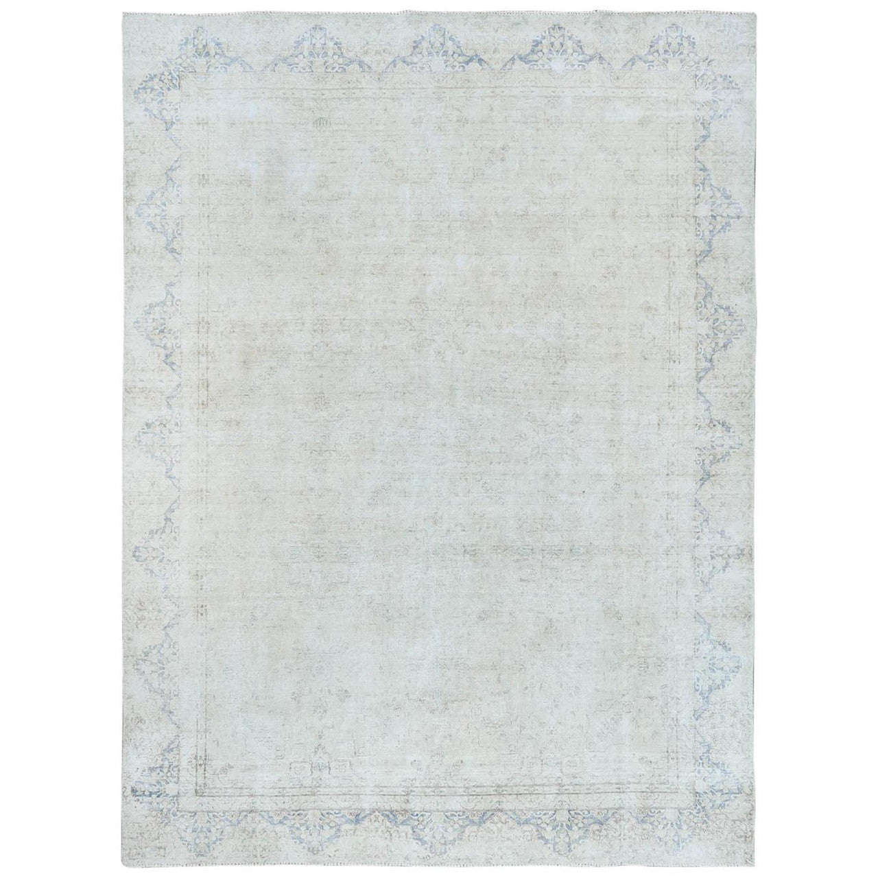 Overdyed & Vintage Worn Wool Hand Knotted Rug Ivory Ivory 8.1X10.9 -O081613