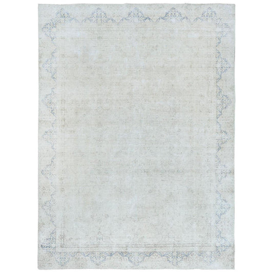 Overdyed & Vintage Worn Wool Hand Knotted Rug Ivory Ivory 8.1X10.9 -O081613