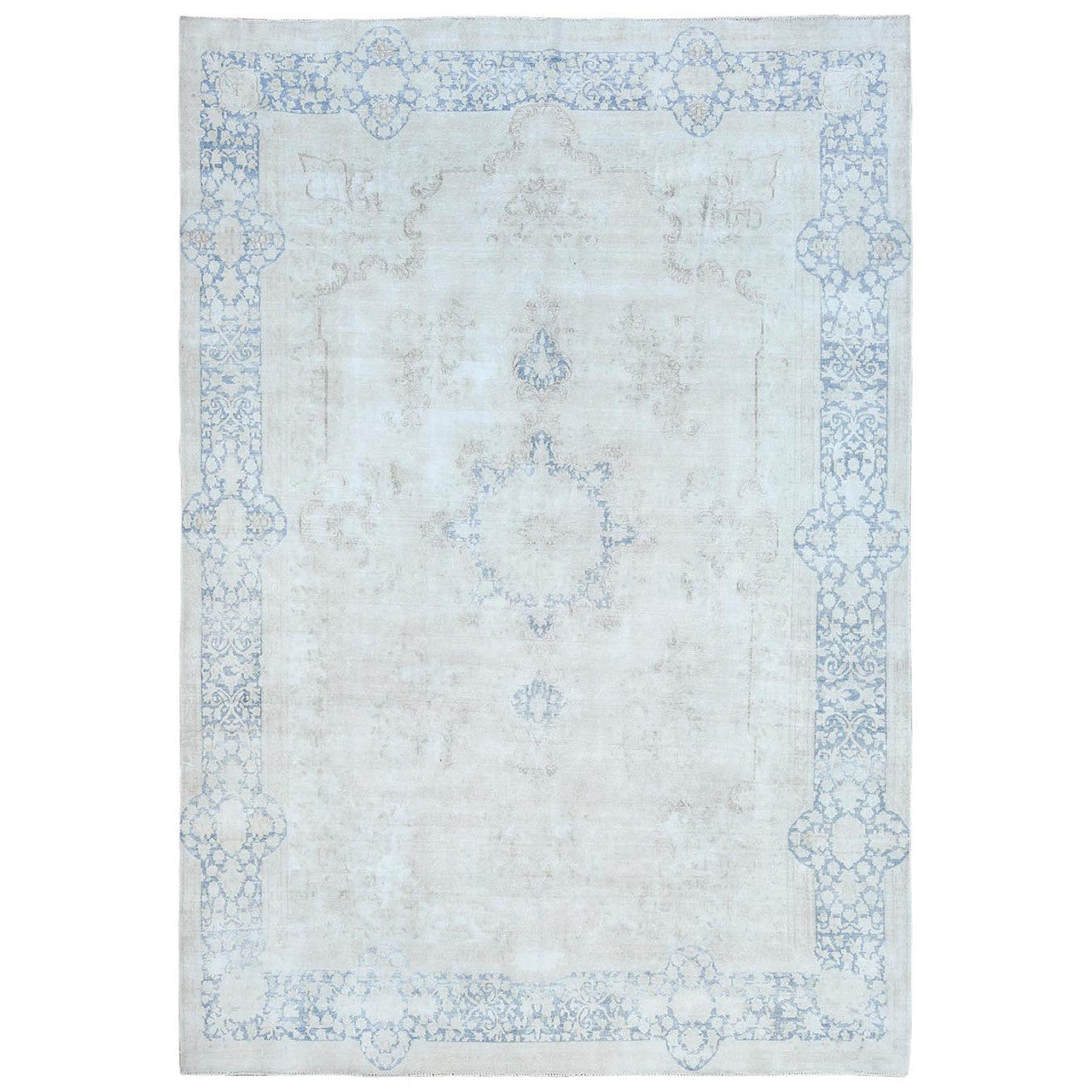 Overdyed & Vintage Worn Wool Hand Knotted Rug Blue Navy Blue 9.7X13.10 -O081617