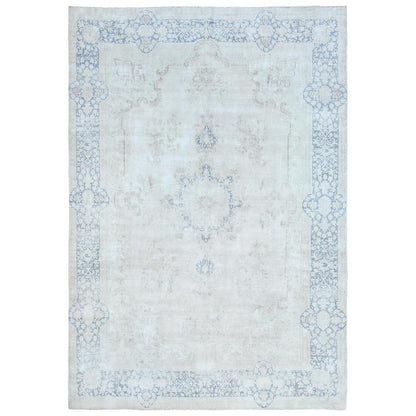 Overdyed & Vintage Worn Wool Hand Knotted Rug Blue Navy Blue 9.7X13.10 -O081617