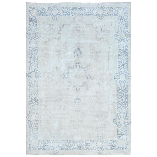 Overdyed & Vintage Worn Wool Hand Knotted Rug Blue Navy Blue 9.7X13.10 -O081617