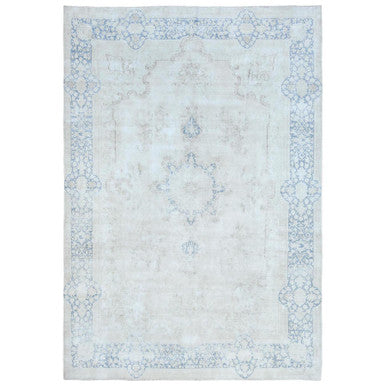 Overdyed & Vintage Worn Wool Hand Knotted Rug Blue Navy Blue 9.7X13.10 -O081617