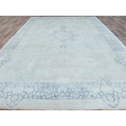 Overdyed & Vintage Worn Wool Hand Knotted Rug Blue Navy Blue 9.7X13.10 -O081617