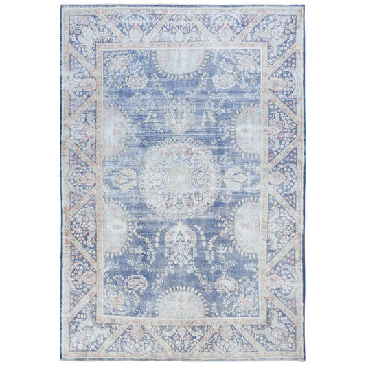 Overdyed & Vintage Worn Wool Hand Knotted Rug Blue Navy Blue 9.1X13.0 -O081622