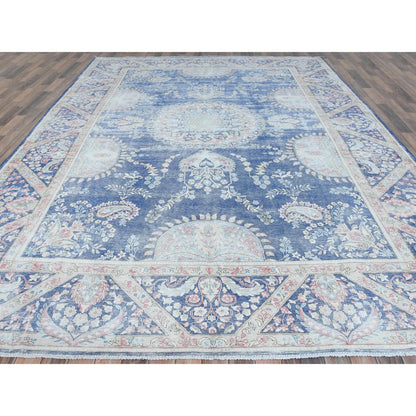Overdyed & Vintage Worn Wool Hand Knotted Rug Blue Navy Blue 9.1X13.0 -O081622