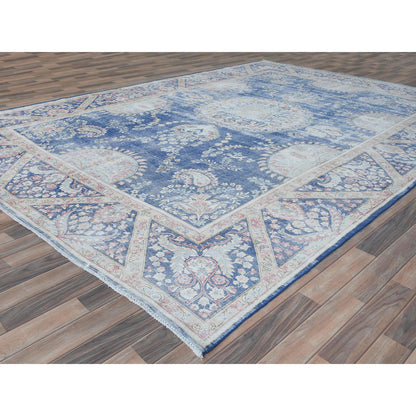 Overdyed & Vintage Worn Wool Hand Knotted Rug Blue Navy Blue 9.1X13.0 -O081622