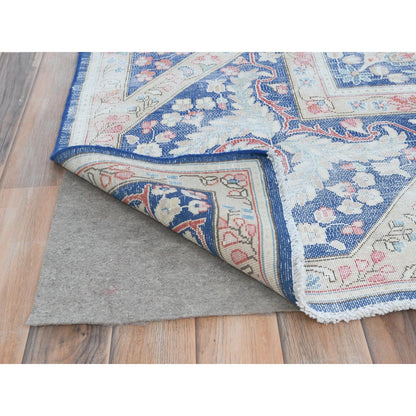 Overdyed & Vintage Worn Wool Hand Knotted Rug Blue Navy Blue 9.1X13.0 -O081622