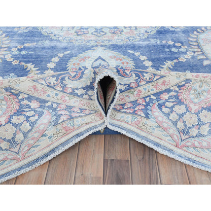 Overdyed & Vintage Worn Wool Hand Knotted Rug Blue Navy Blue 9.1X13.0 -O081622