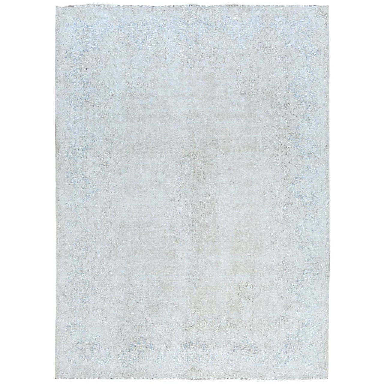 Overdyed & Vintage Worn Wool Hand Knotted Rug Ivory Navy Blue 9.10X13.7 -O081623