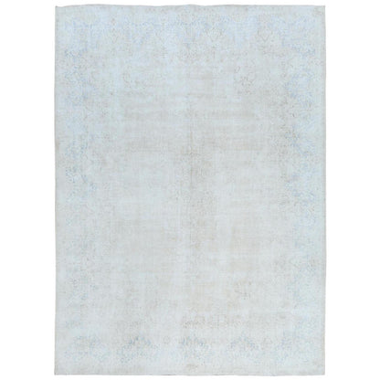 Overdyed & Vintage Worn Wool Hand Knotted Rug Ivory Navy Blue 9.10X13.7 -O081623