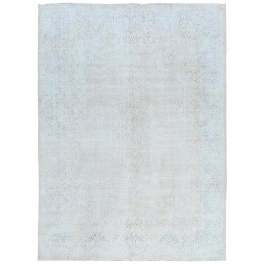 Overdyed & Vintage Worn Wool Hand Knotted Rug Ivory Navy Blue 9.10X13.7 -O081623
