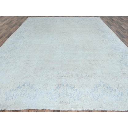 Overdyed & Vintage Worn Wool Hand Knotted Rug Ivory Navy Blue 9.10X13.7 -O081623