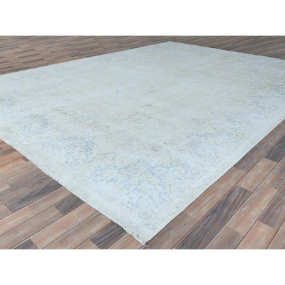 Overdyed & Vintage Worn Wool Hand Knotted Rug Ivory Navy Blue 9.10X13.7 -O081623