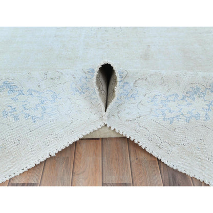 Overdyed & Vintage Worn Wool Hand Knotted Rug Ivory Navy Blue 9.10X13.7 -O081623