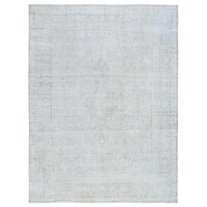 Overdyed & Vintage Worn Wool Hand Knotted Rug Ivory Brown 9.7X12.6 -O081624