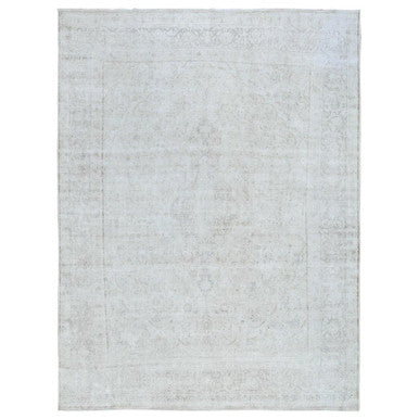 Overdyed & Vintage Worn Wool Hand Knotted Rug Ivory Brown 9.7X12.6 -O081624