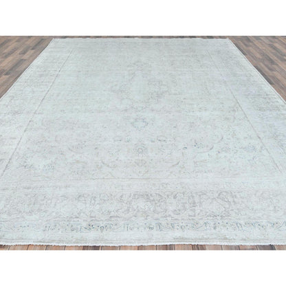 Overdyed & Vintage Worn Wool Hand Knotted Rug Ivory Brown 9.7X12.6 -O081624