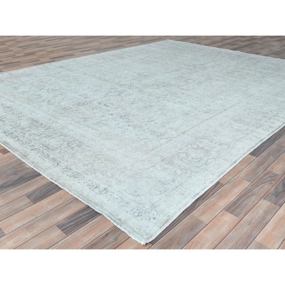 Overdyed & Vintage Worn Wool Hand Knotted Rug Ivory Brown 9.7X12.6 -O081624