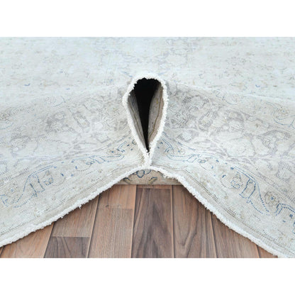 Overdyed & Vintage Worn Wool Hand Knotted Rug Ivory Brown 9.7X12.6 -O081624