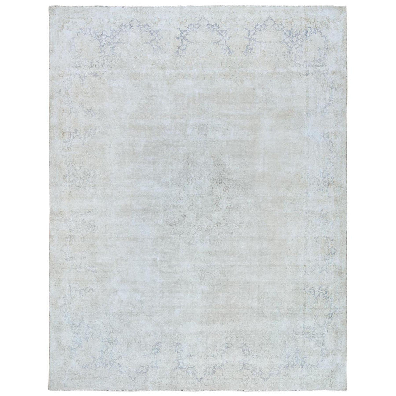 Overdyed & Vintage Worn Wool Hand Knotted Rug Ivory Navy Blue 9.7X12.10 -O081625