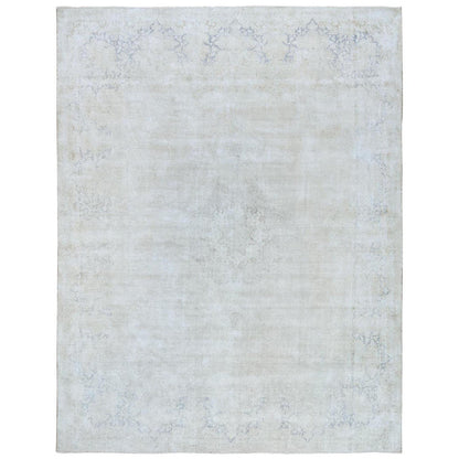 Overdyed & Vintage Worn Wool Hand Knotted Rug Ivory Navy Blue 9.7X12.10 -O081625