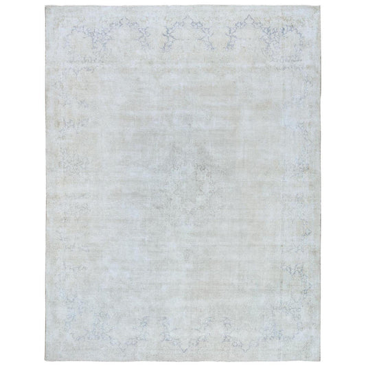 Overdyed & Vintage Worn Wool Hand Knotted Rug Ivory Navy Blue 9.7X12.10 -O081625
