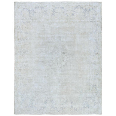 Overdyed & Vintage Worn Wool Hand Knotted Rug Ivory Navy Blue 9.7X12.10 -O081625