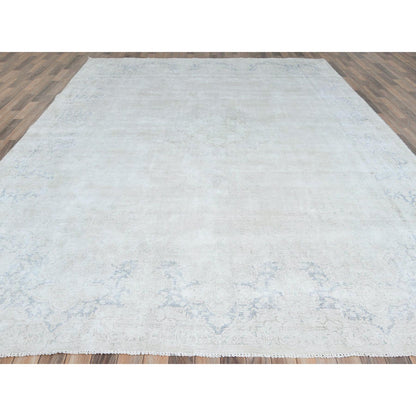Overdyed & Vintage Worn Wool Hand Knotted Rug Ivory Navy Blue 9.7X12.10 -O081625