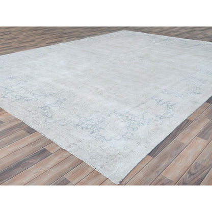 Overdyed & Vintage Worn Wool Hand Knotted Rug Ivory Navy Blue 9.7X12.10 -O081625
