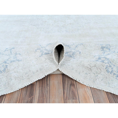 Overdyed & Vintage Worn Wool Hand Knotted Rug Ivory Navy Blue 9.7X12.10 -O081625