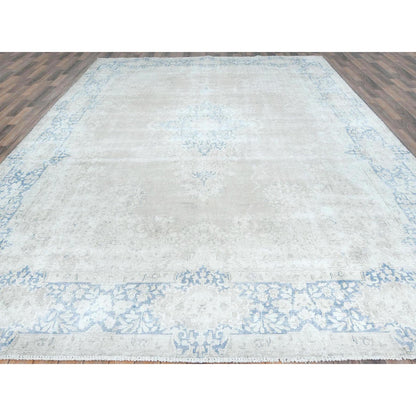 Overdyed & Vintage Worn Wool Hand Knotted Rug Beige Denim Blue 9.7X13.2 -O081628