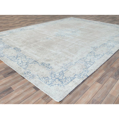 Overdyed & Vintage Worn Wool Hand Knotted Rug Beige Denim Blue 9.7X13.2 -O081628