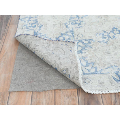 Overdyed & Vintage Worn Wool Hand Knotted Rug Beige Denim Blue 9.7X13.2 -O081628