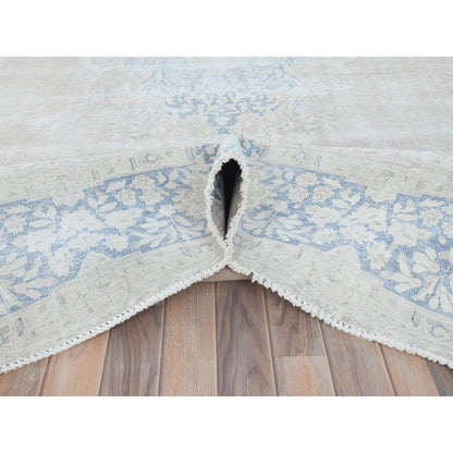 Overdyed & Vintage Worn Wool Hand Knotted Rug Beige Denim Blue 9.7X13.2 -O081628