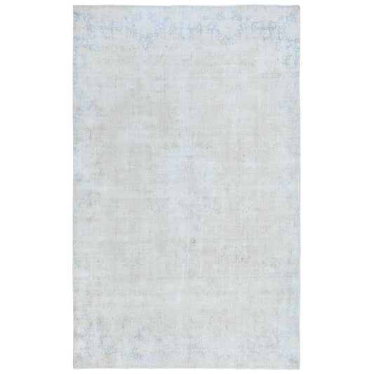 Overdyed & Vintage Worn Wool Hand Knotted Rug Ivory Denim Blue 8.2X13.0 -O081629